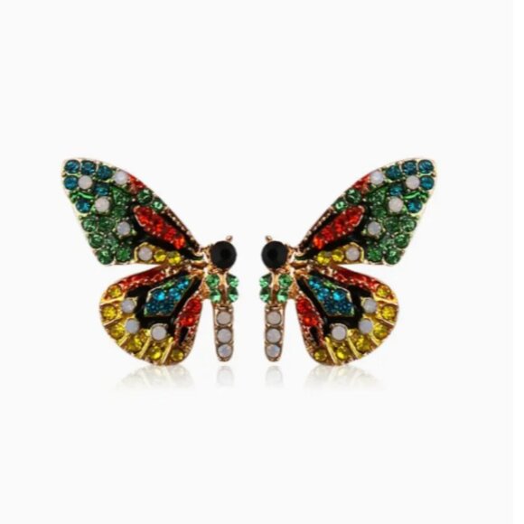 Elegant & Cute Sparkly Colorful Rhinestone Butterfly Wings Fashion Earrings set - Picture 1 of 3